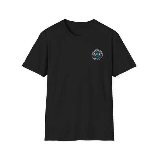 Black t-shirt with Storm Mosquitos Apparel logo on the chest against a white background