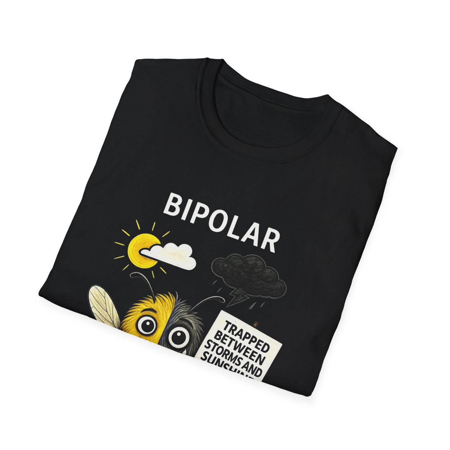 Bipolar Awareness T-Shirt – Trapped Between Storms and Sunshine | Mental Health Support Tee