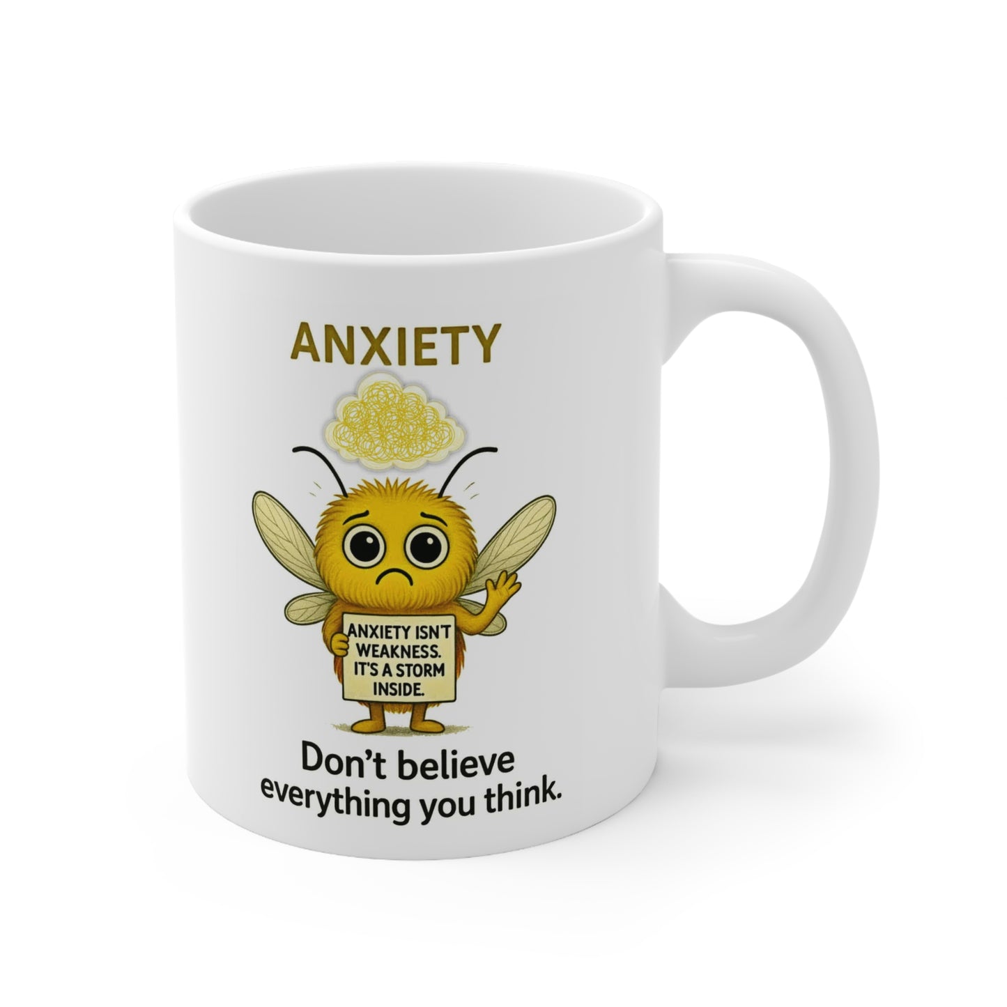 Nelly Anxiety awareness cartoon side mug β Mental Health Musings design