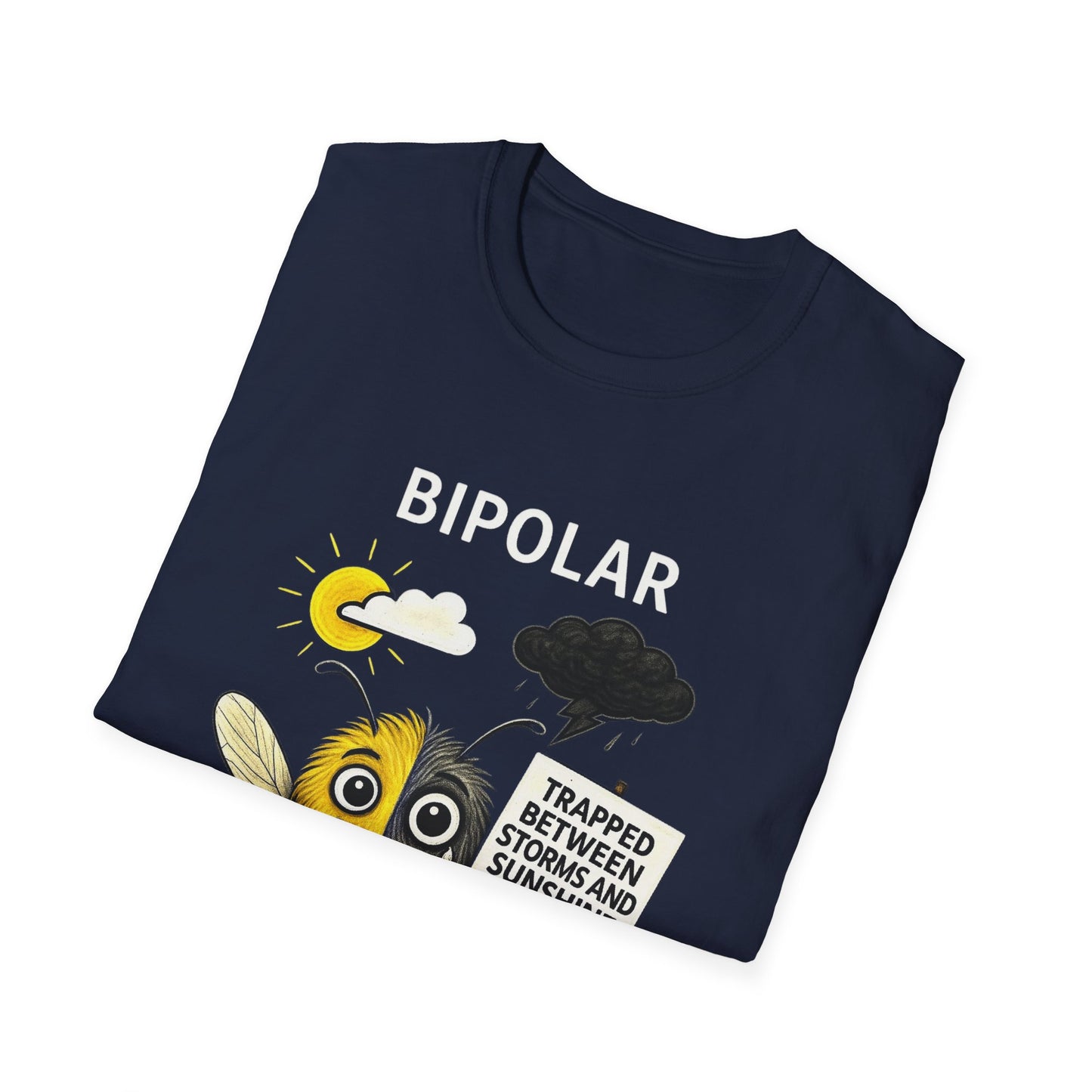 Bipolar Awareness T-Shirt – Trapped Between Storms and Sunshine | Mental Health Support Tee