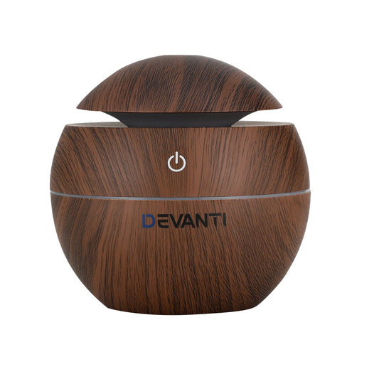 Devanti Dark Wood Aromatherapy Diffuser β 130ml Ultrasonic Mist Humidifier with 7-Colour LED Light | Mind Haven