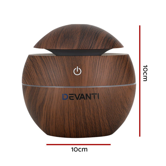 Devanti Dark Wood Aromatherapy Diffuser β 130ml Ultrasonic Mist Humidifier with 7-Colour LED Light | Mind Haven