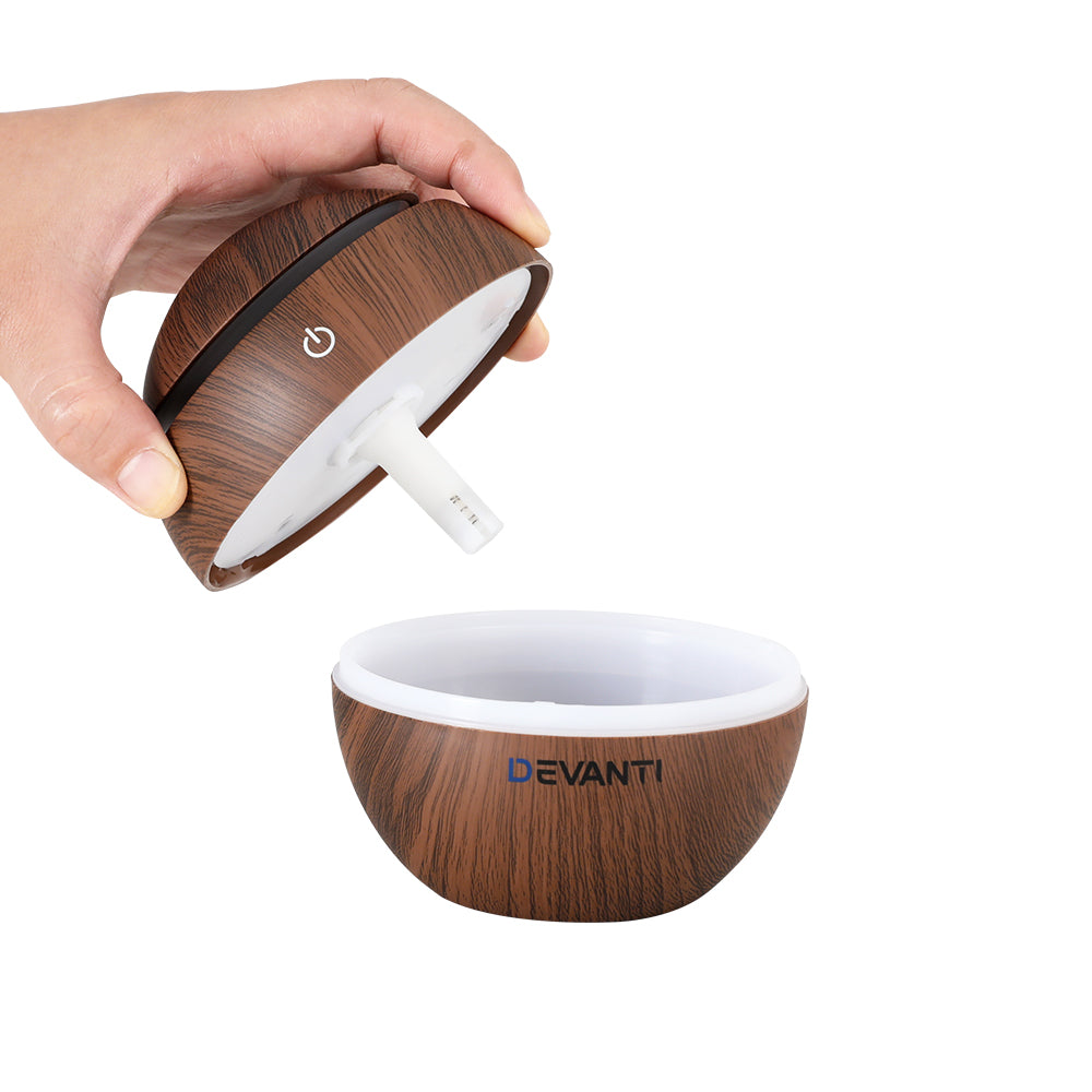 Devanti Dark Wood Aromatherapy Diffuser – 130ml Ultrasonic Mist Humidifier with 7-Colour LED Light | Mind Haven