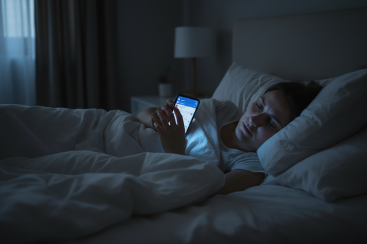 a person lying in bed doom scrolling on facebook