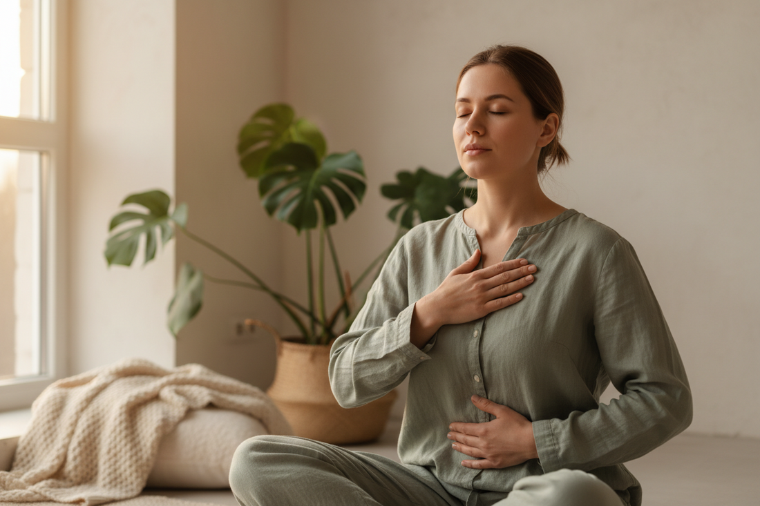 person doing breathing exercises to regulate their nervous system after dyregulation