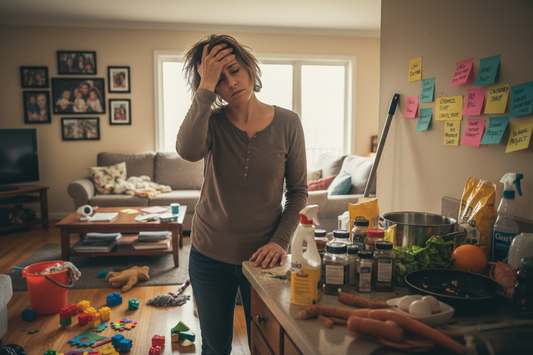 person overwhelmed with to-do lists, cleaning and cooking and needing to reset their nervous sytem