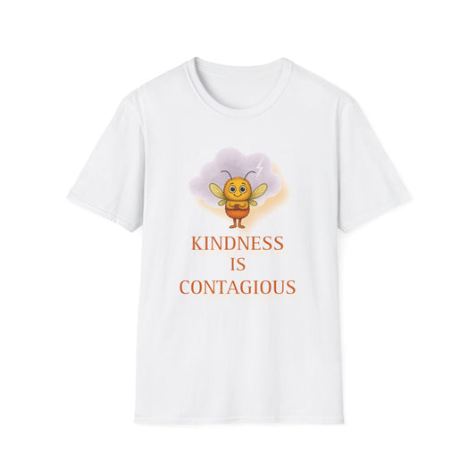 Storm Mosquitos Nelly "Kindness is contagious” Mental Health Awareness T-Shirt – soft white cotton tee with motivational design - front