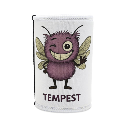 Tempest BPD awareness illustration on stubby holder – Storm mosquitos apparel character designs - side