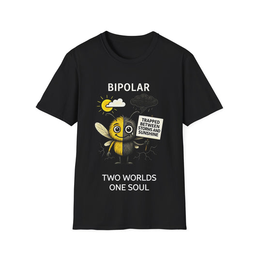 Bipolar Awareness T-Shirt – Trapped Between Storms and Sunshine | Mental Health Support Tee