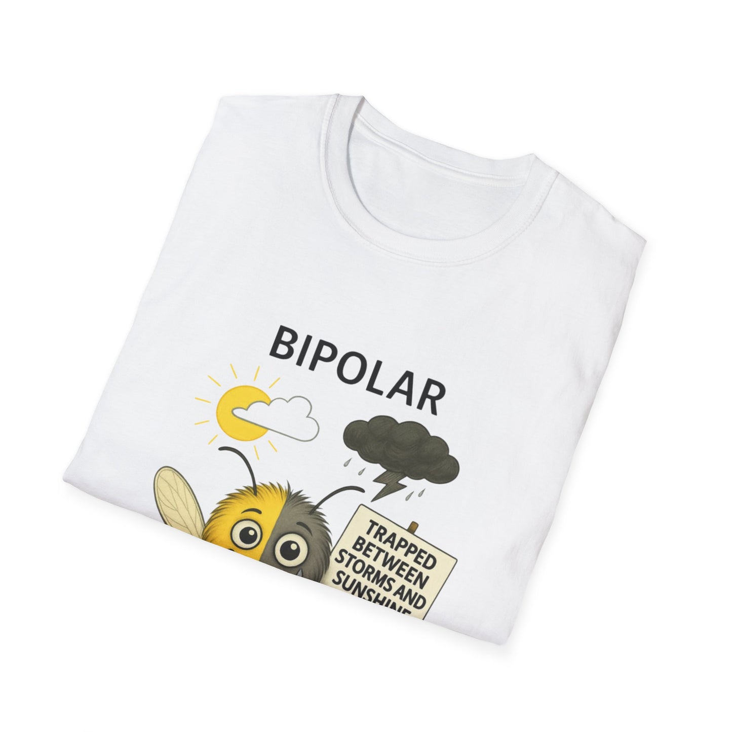 Jay Bipolar awareness mosquito character flat lay T-shirt – Mental Health Musings collection