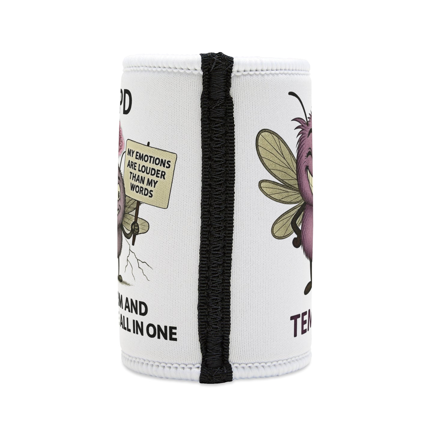 Tempest BPD awareness illustration on stubby holder – Mental Health Musings