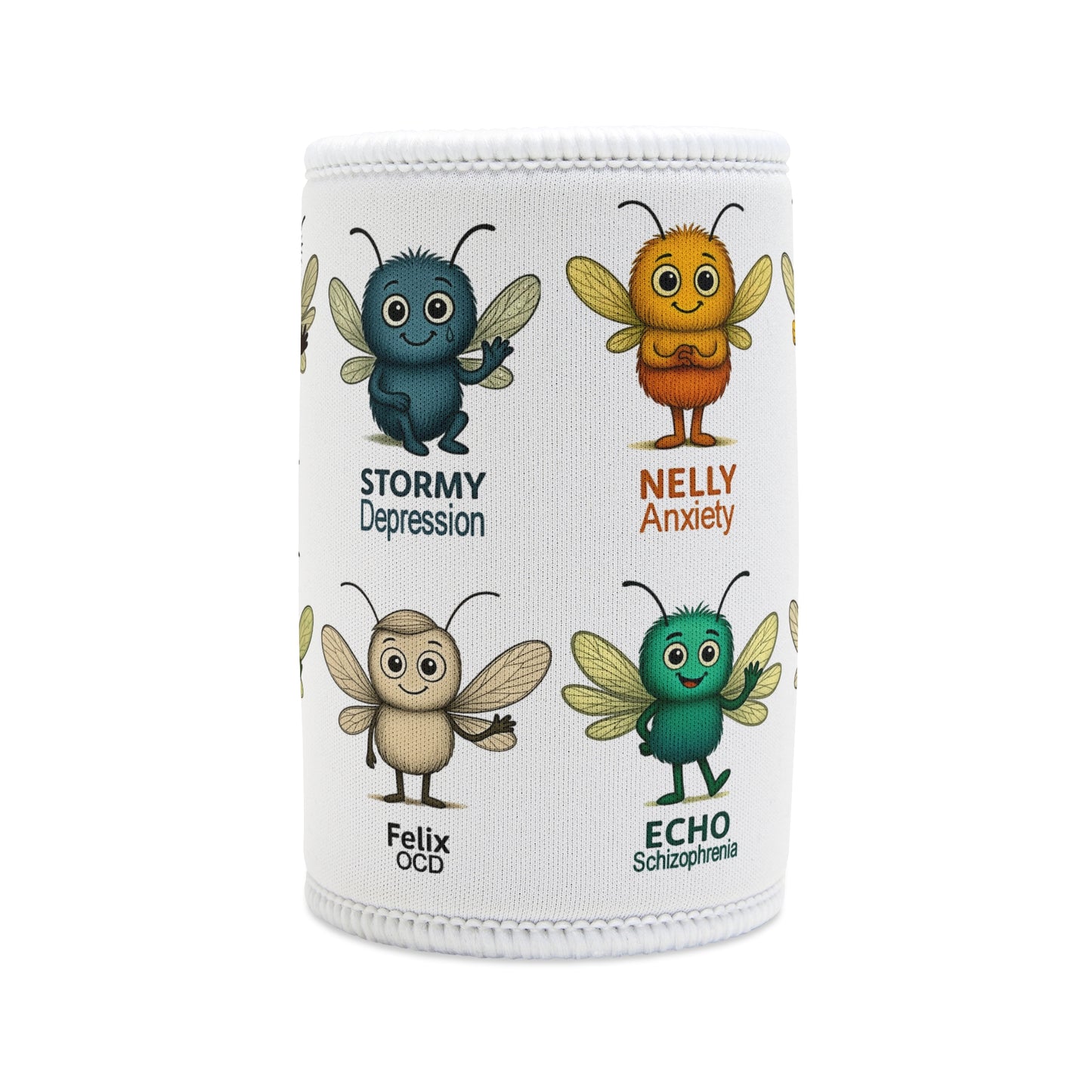 Storm Mosquitos mental health awareness mosquito group design on stubby holder – Mental Health Musings