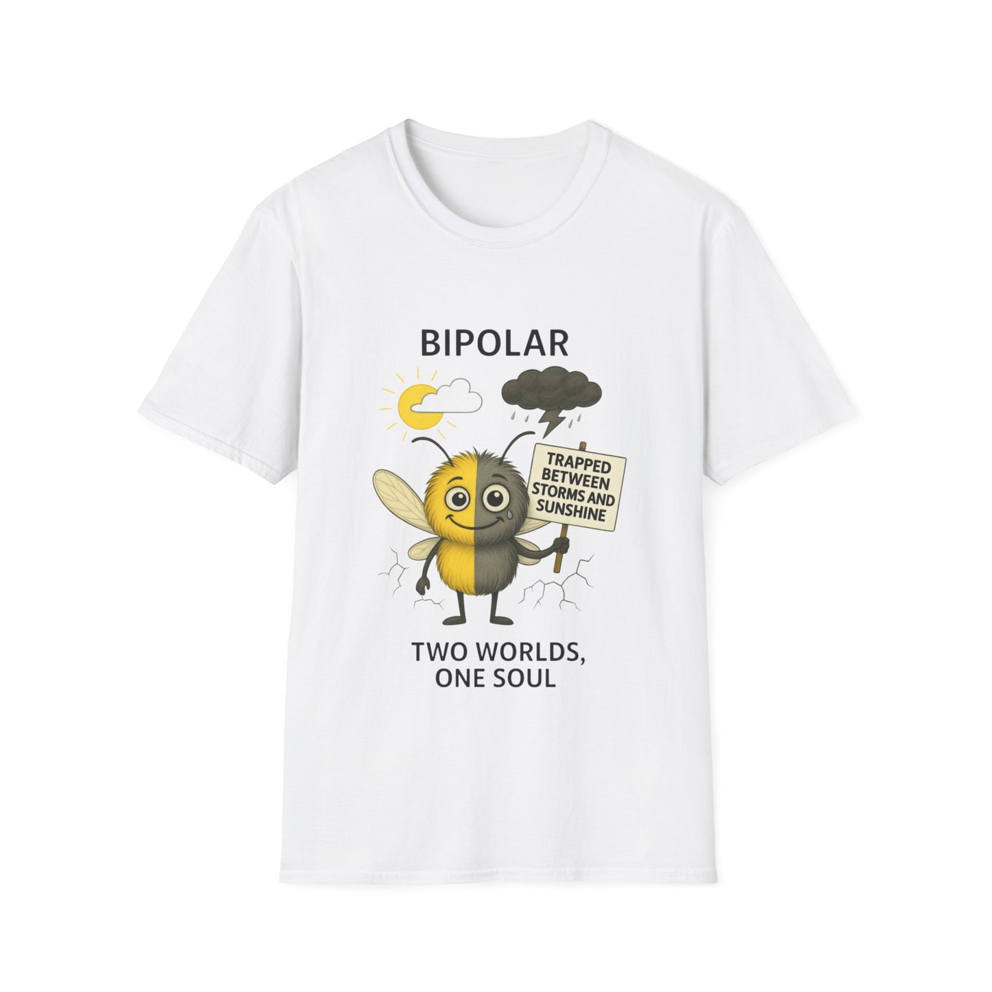 Jay Bipolar awareness mosquito character front T-shirt – Mental Health Musings collection