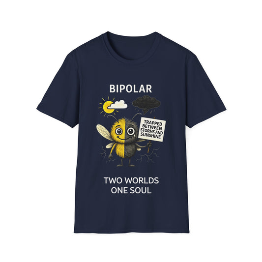 Bipolar Awareness T-Shirt – Trapped Between Storms and Sunshine | Mental Health Support Tee