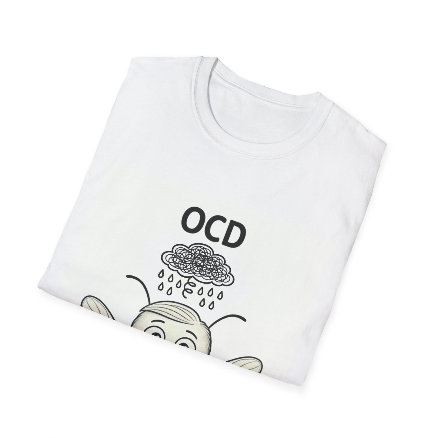 Felix OCD awareness cartoon mosquito design flat lay T-shirt – Mental Health Musings collection