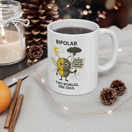 Jay Bipolar awareness illustration on mug – Mental Health Musings design