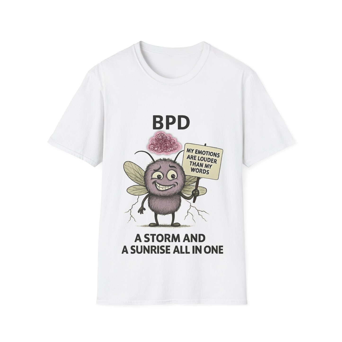Tempest BPD awareness character design front T-shirt – Mental Health Musings collection