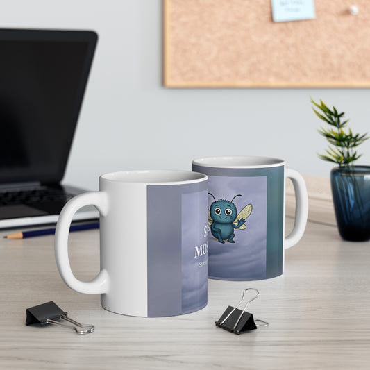 Storm Mosquitos Stormy Blue logo mug featuring blue Stormy character on storm-blue background. - 2 mugs side views