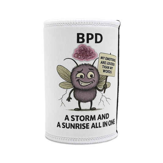 Tempest BPD awareness illustration on stubby holder – Mental Health Musings