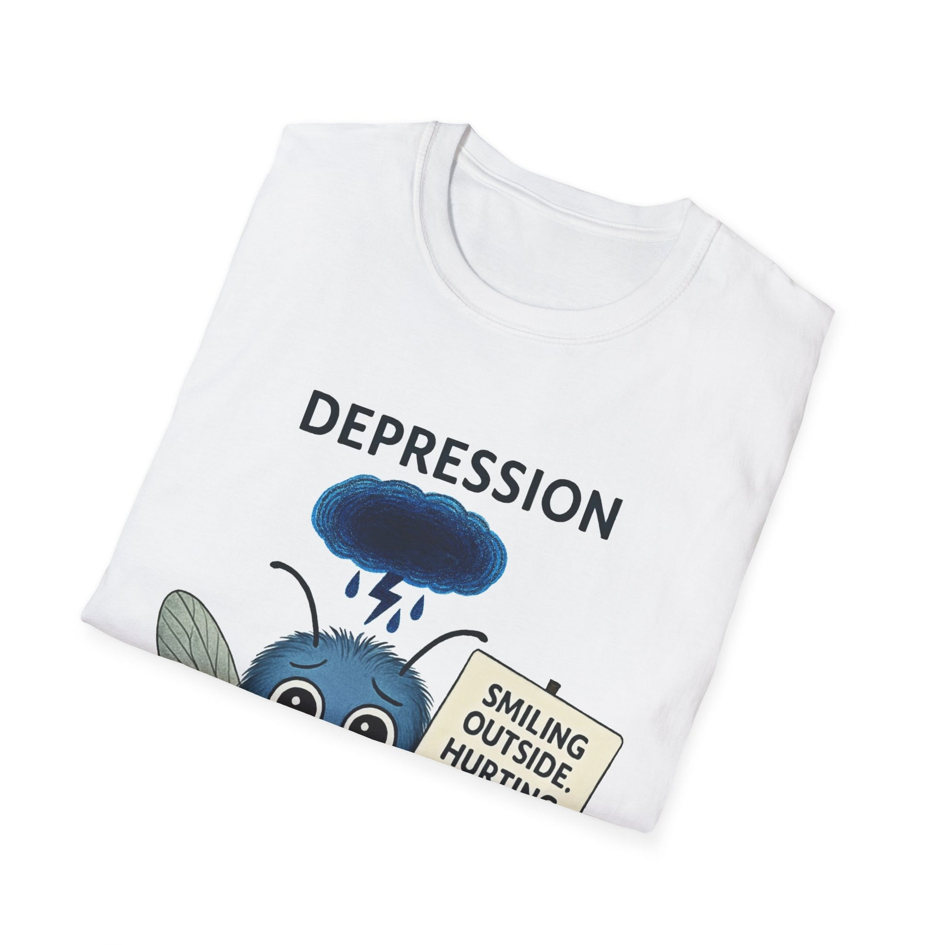 Stormy Depression awareness mosquito design flat lay T-shirt – Mental Health Musings collection