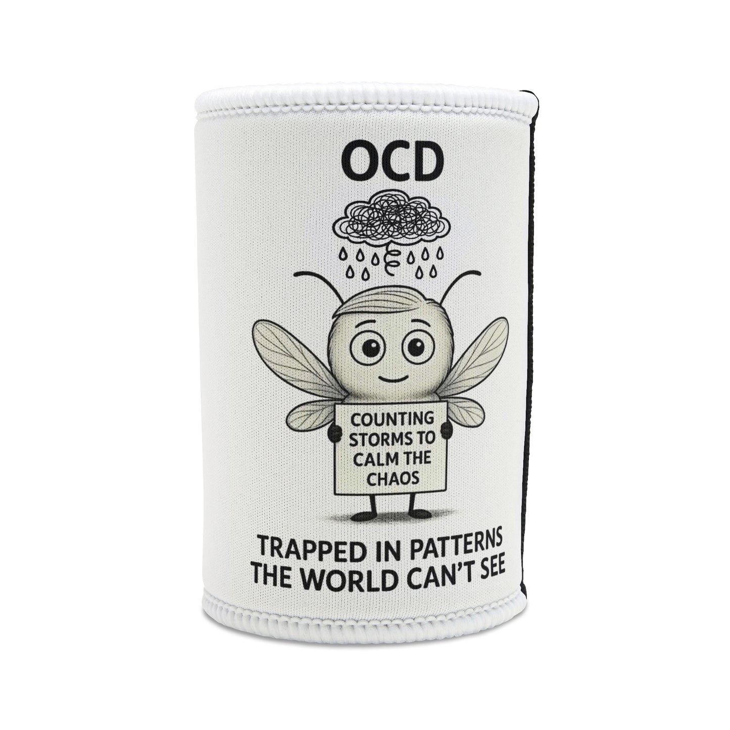Felix OCD awareness mosquito design on stubby holder – Mental Health Musings