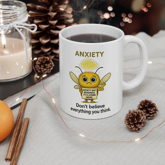Nelly Anxiety awareness cartoon side mug cover– Mental Health Musings design