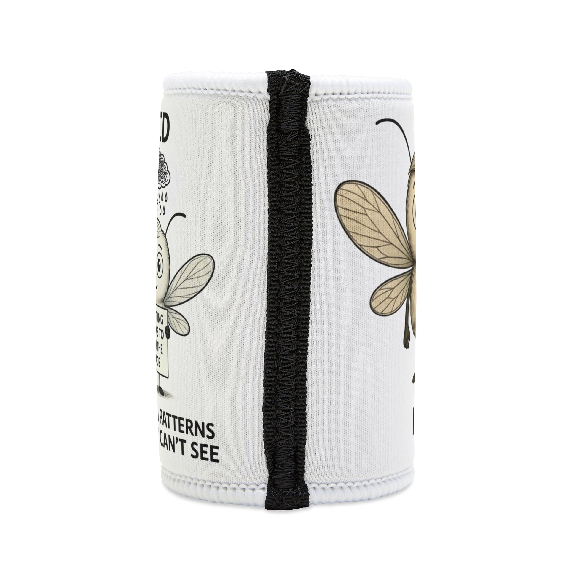 Felix OCD awareness mosquito design on stubby holder – Mental Health Musings